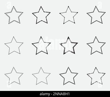 Monochrome Black And White Geometric Stars Icon Set Stock Vector