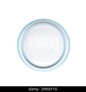 Round ceramic plates isolated on white background with clipping path. Flat lay, top view Stock Photo