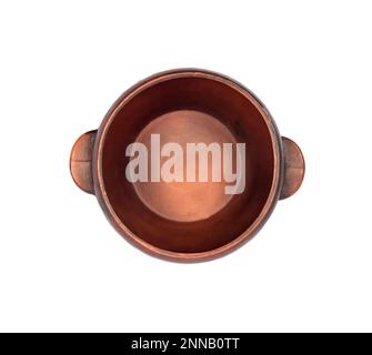 Brown ceramic rustic bowl isolated on white background. Top view Stock Photo