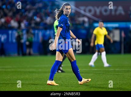 U.S. 22nd Feb, 2023. Women's National Team forward Alex Morgan (13) in action during the SheBelieves Cup soccer game between the U.S. Women's National Team and Brazil Women's National Team at Toyota Stadium in Frisco, Texas, USA defeated Brazil 2-1 Albert Pena/CSM/Alamy Live News Stock Photo