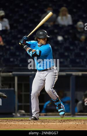 Miami Marlins' Jorge Alfaro celebrates after hitting a two-run