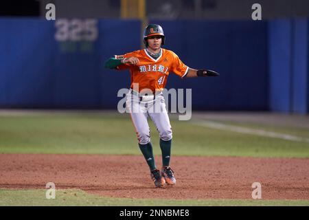 Miami Hurricanes Jose Izarra (41) bats during an NCAA game against