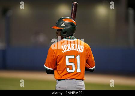 Miami Hurricanes Jose Izarra (41) bats during an NCAA game against the  Florida Gulf Coast Eagles on March 17, 2021 at the Swanson Stadium in Fort  Myers, Florida. (Mike Janes/Four Seam Images
