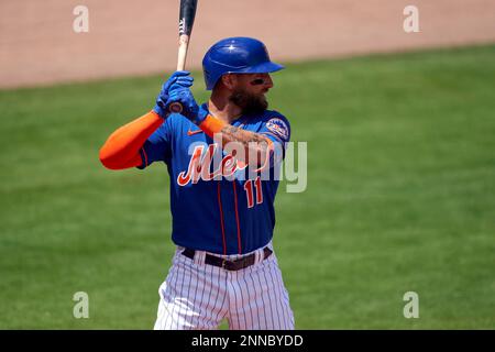 New York Mets' Kevin Pillar reacts after he hit a grand slam during the  ninth inning of a baseball game against the Washington Nationals, Sunday,  Sept. 5, 2021, in Washington. The Mets