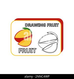 Coloring book for kids with slice mango red icon Stock Vector