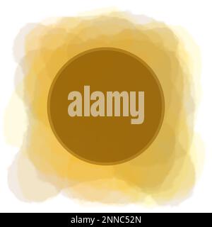 Goiania, Goias, Brazil – February 25, 2023: A frame in a circular shape with splashes of watercolor paint in brown and yellow colors. Stock Photo