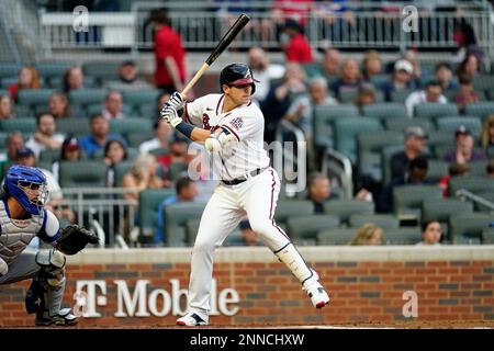 ATLANTA, GA - MAY 11: Austin Riley #27 of the Atlanta Braves bats