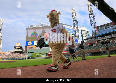 ATLANTA, GA – MAY 07: Atlanta outfielders Marcell Ozuna (20