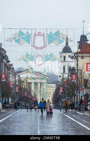 Gedimino avenue in the centre of Vilnius, Lithuania, closed to traffic on the occasion of the celebrations of the 700th anniversary of the foundation Stock Photo