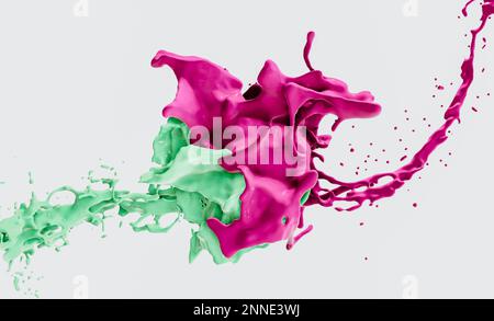 Pink and green inks splashes in white background. paint splash isolated on white background. High resolution texture. Stock Photo