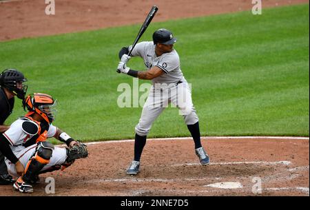 BALTIMORE, MD - June 24: Baltimore Orioles center fielder Aaron Hicks (34)  makes a catch during the Seattle Mariners versus the Baltimore Orioles on  June 24, 2023 at Oriole Park at Camden