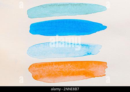 Abstract isolated watercolor blue orange brush stroked. Copy space for banner, design, poster, backdrop. High resolution colorful watercolor texture b Stock Photo