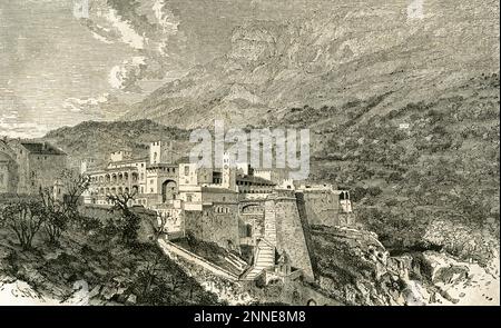 Europa, Monaco, Blick auf das Schloß, Holzstich um 1880.  / Europe Monaco, view to the castle , wood engraving about 1880. Stock Photo