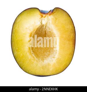 Half of blue plum isolated on white background. Package design element. File contains clipping path. Stock Photo