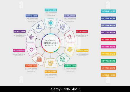 Business infographic round flowchart and step classification layout vector with creative business icons. Data visualization infographic design with bl Stock Vector