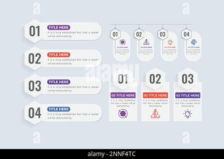 Work strategy and process steps data visualization template for office or business presentations. Abstract business infographic timeline layout and fl Stock Vector