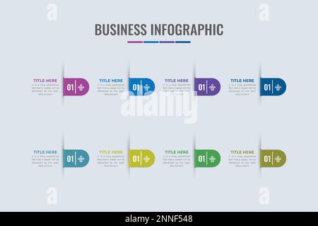 Business chart flow infographic diagram vector with work step sections and colorful shapes. Data visualization and office presentation infographic. Bu Stock Vector