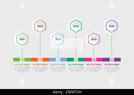 Business infographics timeline template vector with colorful geometric shapes. Integrated flowchart background. Business project and presentation proc Stock Vector