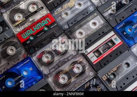 Barcelona, Spain - February 03, 2022: Cassette tapes of different brands Stock Photo
