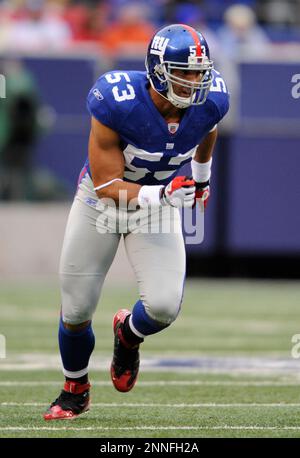 November 16, 2008: New York Giants linebacker Bryan Kehl (53) during the  game against the Baltimore Ravens at Giants Stadium. Giants won 30-10.  (Icon Sportswire via AP Images Stock Photo - Alamy