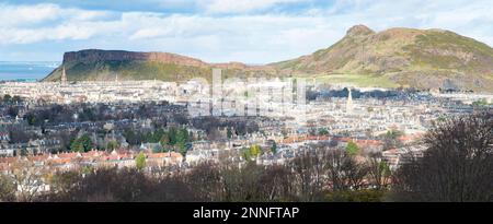 View of Arthur's Seat and Salisbury Crags in Edinburgh Stock Photo
