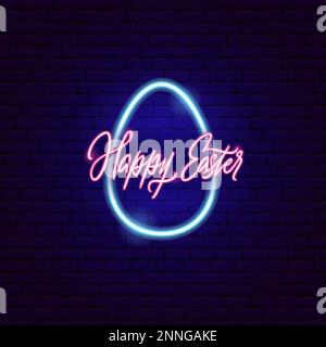 Happy Easter Egg Neon Label Stock Vector