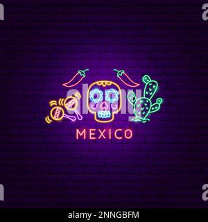 Mexico Neon Label Stock Vector