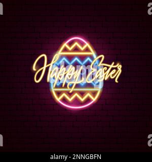 Happy Easter Ornamental Egg Neon Label Stock Vector