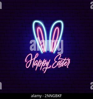 Happy Easter Rabbit Neon Label Stock Vector
