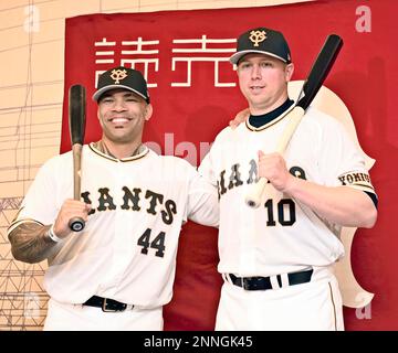 Eric Thames who joined Yomiuri Giants of Nippon Professional Baseball (NPB)  practices at Tokyo Dome in Tokyo on April 13, 2021. Thames arrived in Japan  on March 29 and had been quarantined