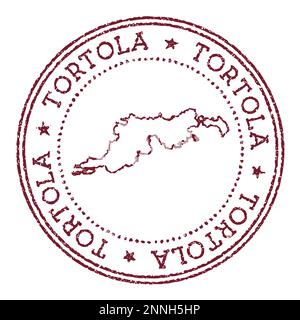 Tortola round rubber stamp with island map. Vintage red passport stamp with circular text and stars, vector illustration. Stock Vector