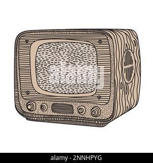 Old vintage tube TV. Linear primitive drawing in a minimalist style. The object is isolated on a white background. Stock Vector