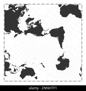 Vector world map. Peirce quincuncial projection. Plain world geographical map with latitude and longitude lines. Centered to 120deg E longitude. Vecto Stock Vector