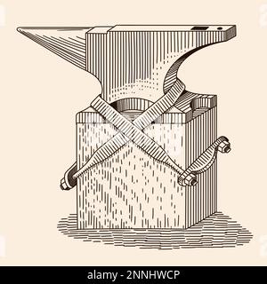 Anvil fastened with clamps on a pedestal. Stock Vector
