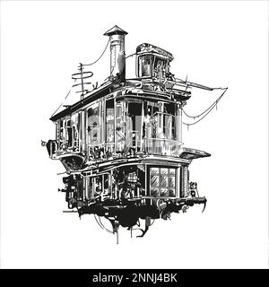 Fantastic flying old house. Stock Vector