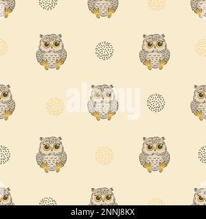 Cute baby owls pattern. Seamless vector background for kids design. Stock Vector