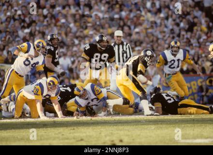 20 January 1980: Super Bowl XIV was played between AFC champion Pittsburgh  Steelers and NFC champion Los Angeles Rams at the Rose Bowl in Pasadena  California. Action during game - Robin Cole (