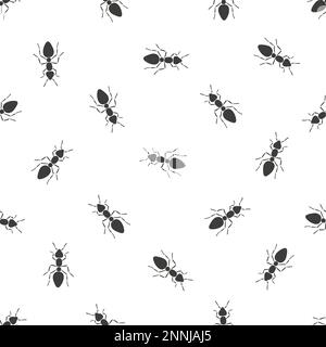Black and white vector seamless pattern with ants Stock Vector