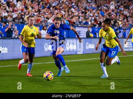 U.S. 22nd Feb, 2023. Women's National Team Trinity Rodman (5) in game action during the SheBelieves Cup soccer game between the U.S. Women's National Team and Brazil Women's National Team at Toyota Stadium in Frisco, Texas, USA defeated Brazil 2-1 Albert Pena/CSM/Alamy Live News Stock Photo