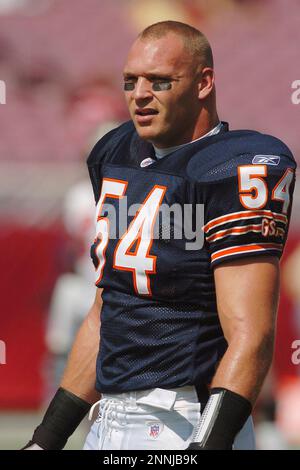 Chicago Bears line backer Brian Urlacher (54) laments the loss to