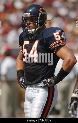 Chicago Bears line backer Brian Urlacher (54) laments the loss to