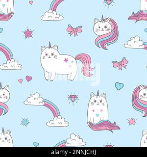 Seamless cats unicorns pattern. Vector background for kids design. Stock Vector