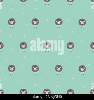 Polka dot pattern with cute sheep. Vector seamless background for kids design. Baby print. Stock Vector