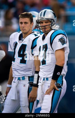 Carolina Panthers quarterback Jake Delhomme throws a pass in the first  quarter against the New York Giants at Giants Stadium in East Rutherford,  New Jersey on August 17, 2009. UPI /John Angelillo