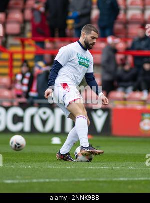 Wrexham, Wrexham County Borough, Wales. 25th February 2023. Wrexham's Elliot Lee warms up, during Wrexham Association Football Club V Dorking Wanderers Football Club at The Racecourse Ground, in in the Vanarama National League. (Credit Image: ©Cody Froggatt/Alamy Live News) Stock Photo