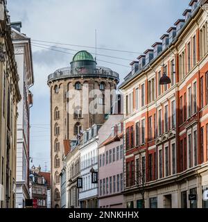 the round tower at kobmagergade in the center of Copenhagen, February 18, 2023 Stock Photo