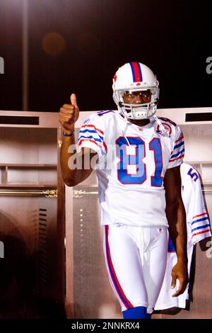 30 July 2009: Wide Reciever Terrell Owens of the Buffalo Bills unveils the  new throwback uniforms