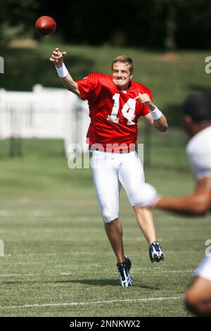 30 July 2009: Wide Reciever Terrell Owens of the Buffalo Bills unveils the  new throwback uniforms after the Bills Thursday night practice at St. John  Fisher College in Pittsford, New York. (Icon