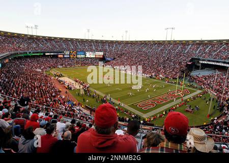 September 20, 2010; San Francisco, CA, USA; General view of Candlestick Park  with stands marked in honor of the Jerry Rice (not pictured) jersey  retirement ceremony before the game between the San