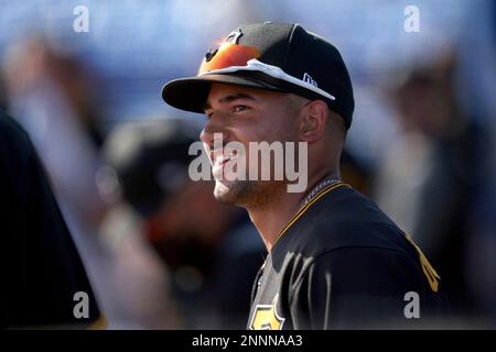 Pittsburgh Pirates Nick Gonzales (81) walks to the dugout during a Major  League Spring Training game against the Toronto Blue Jays on March 1, 2021  at TD Ballpark in Dunedin, Florida. (Mike